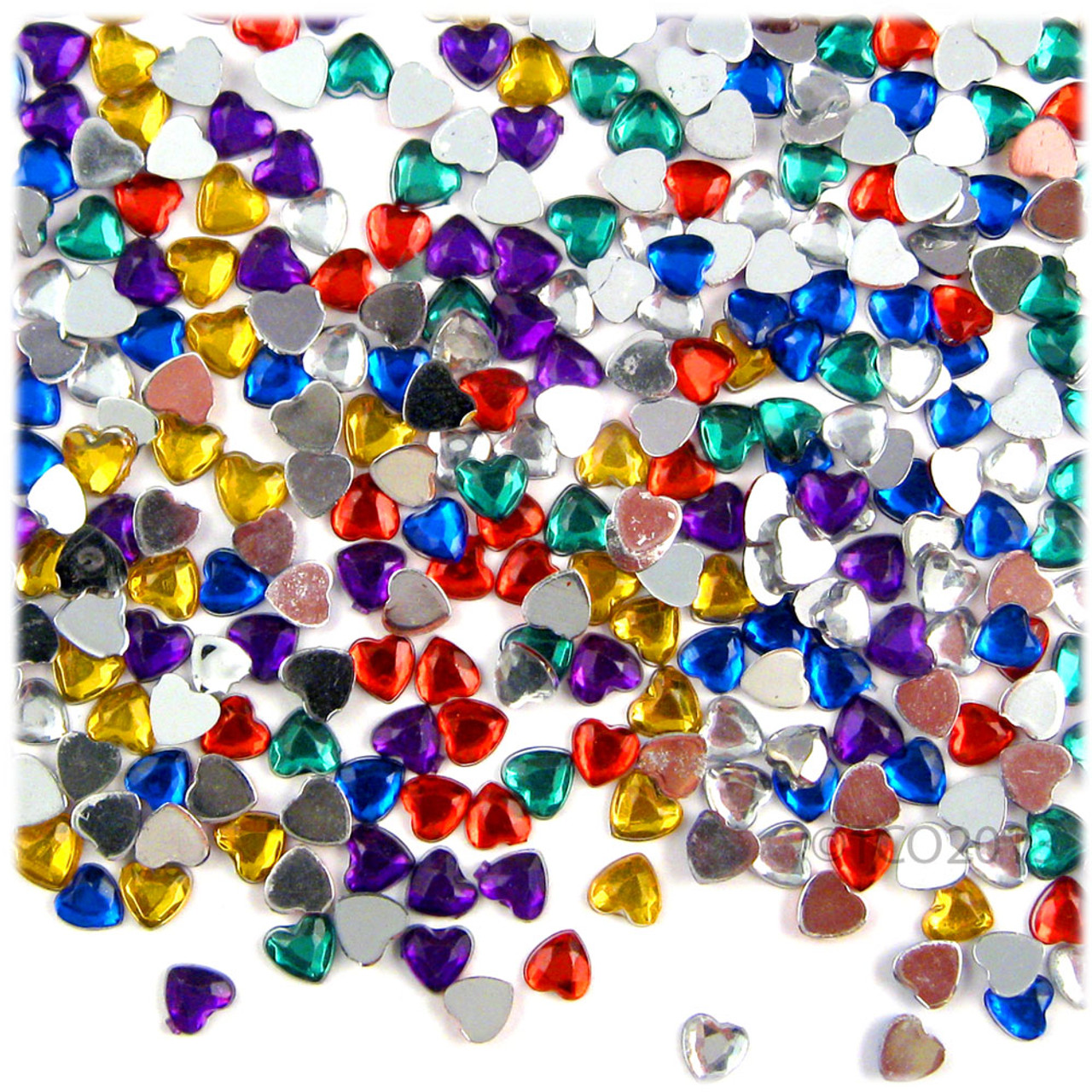 Flatback Rhinestones, Faceted Heart, 4mm 288-pc, Mixed Colors