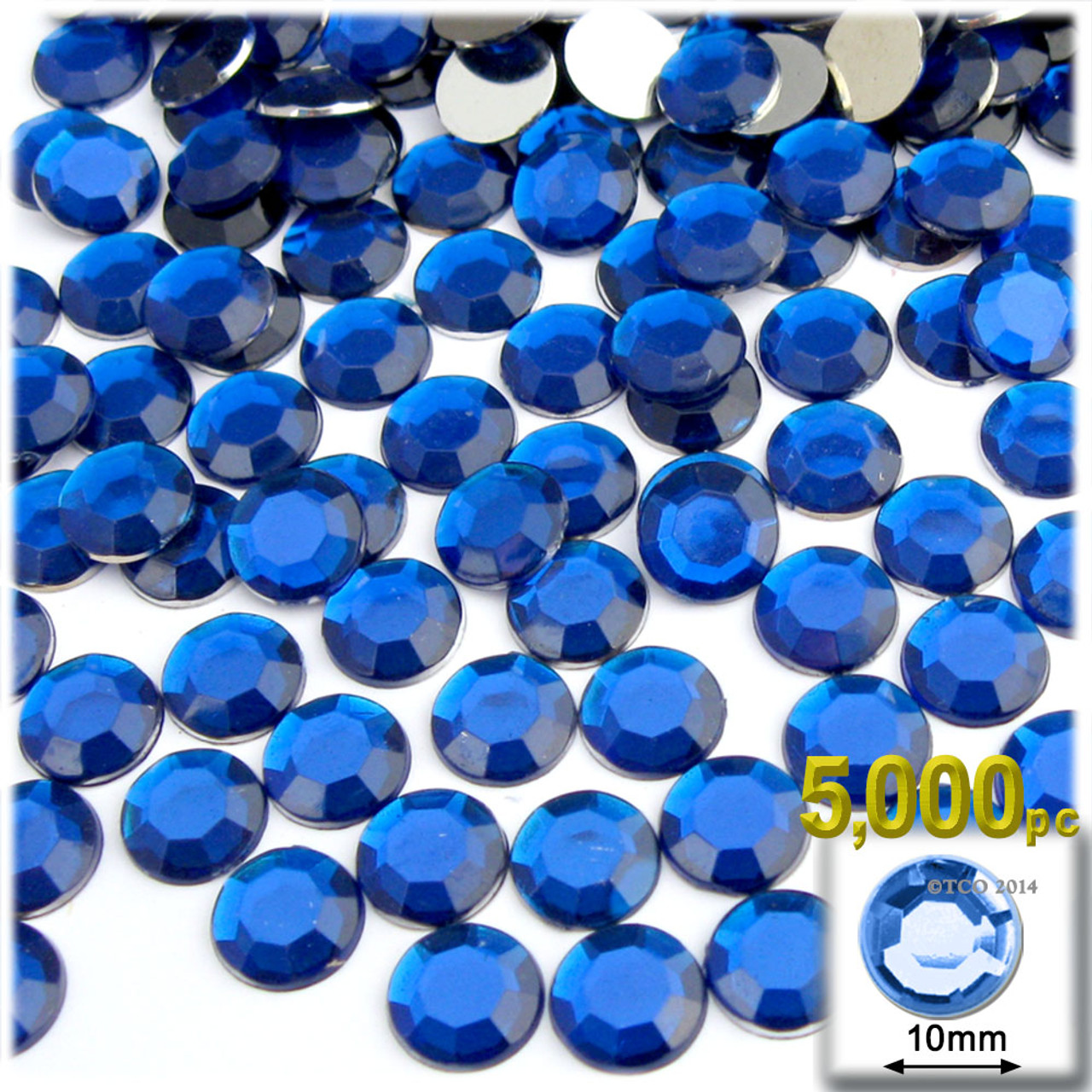 Flatback Rhinestones, Faceted Round, 10mm, 5000-pc, Royal Blue