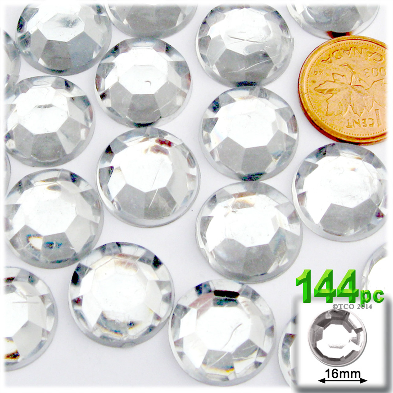 The Crafts Outlet Acrylic Flatback Rhinestones, Faceted Round, 16mm, 144-pc, Clear