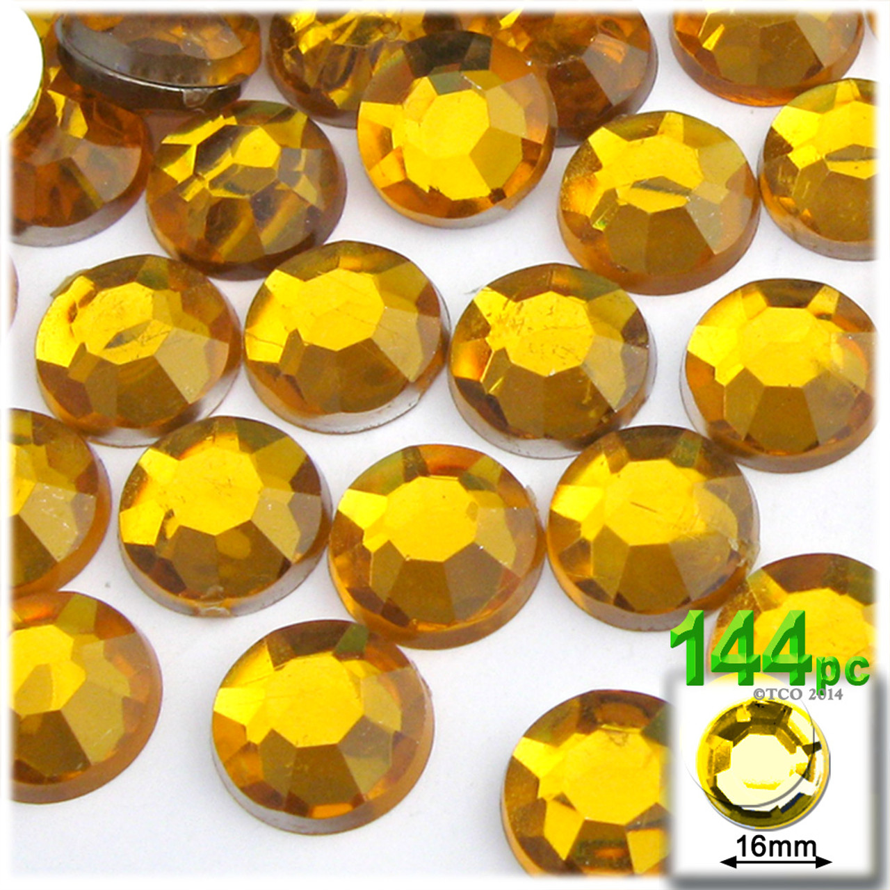  The Crafts Outlet 144pc Rhinestones Round 12mm - Flatback  Golden Yellow