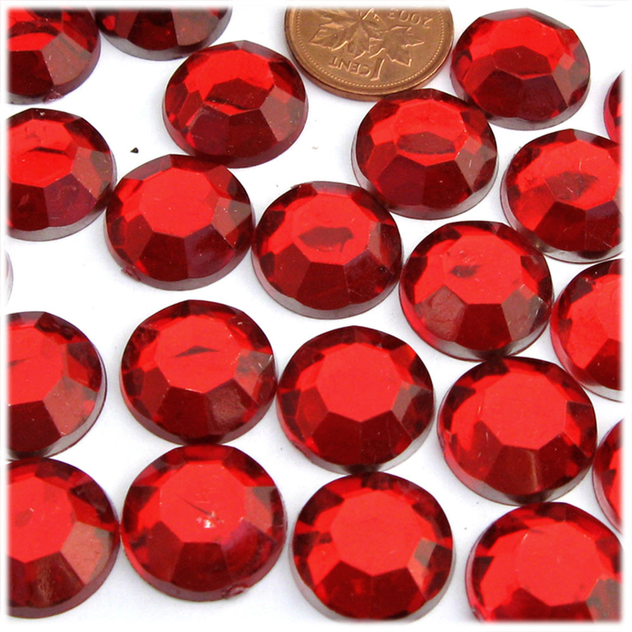 Rhinestones, Flatback, Round, 18mm, 144-pc, Ruby Red