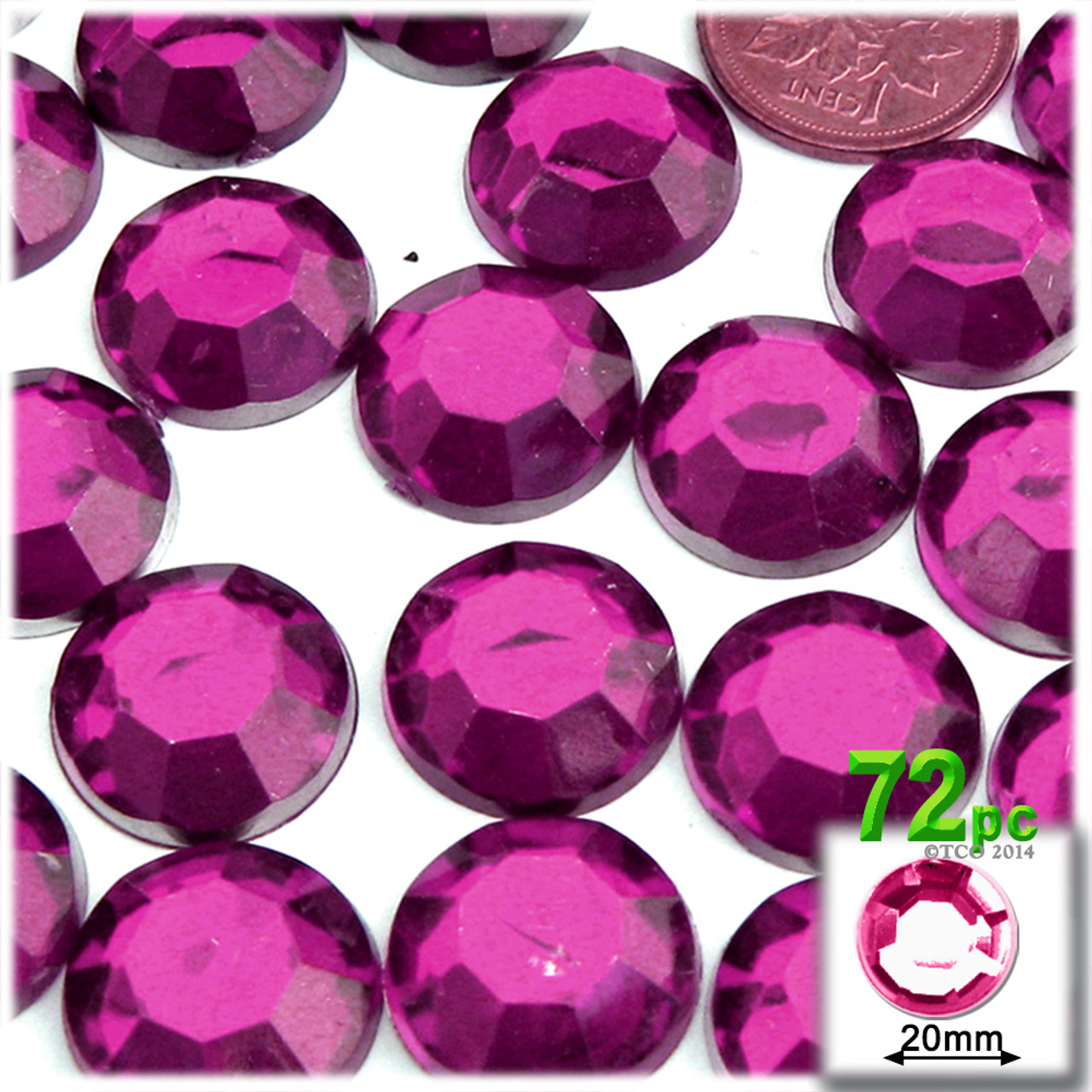 Rhinestones Flatback Round 20mm 72pc Fuchsia Crafts Outlet