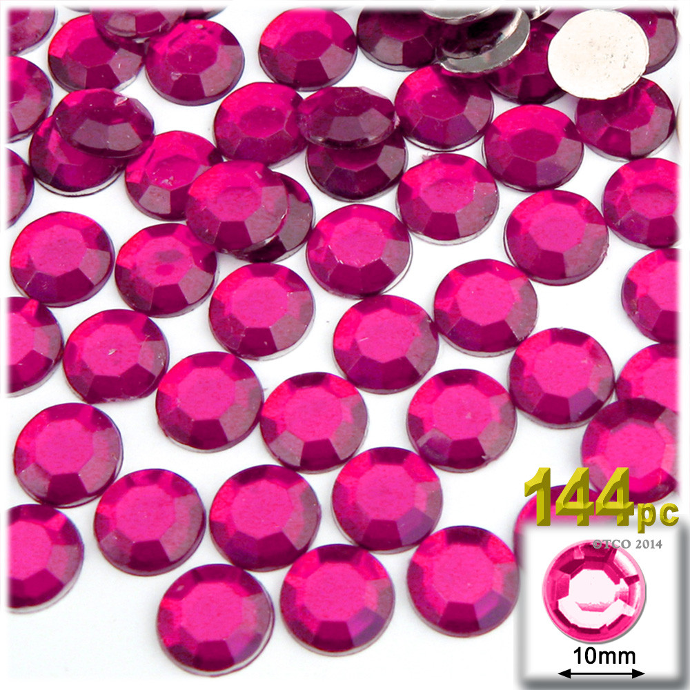 Rhinestones | Flatback | Round | 10mm | 144-pc | Fuchsia | Crafts Outlet