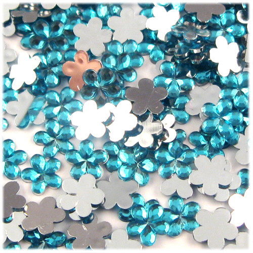 Rhinestones, Flatback, Flower, 15mm, 144-pc, Aqua Blue