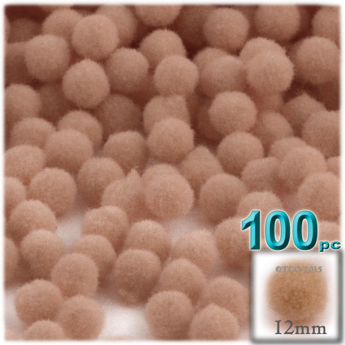 Acrylic Pom Pom, 12mm, 100-pc, Tan