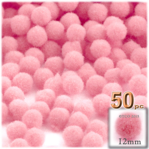 Acrylic Pom Pom, 12mm, 50-pc, Pink Acrylic Pom Pom, 12mm, 50-pc, Pink