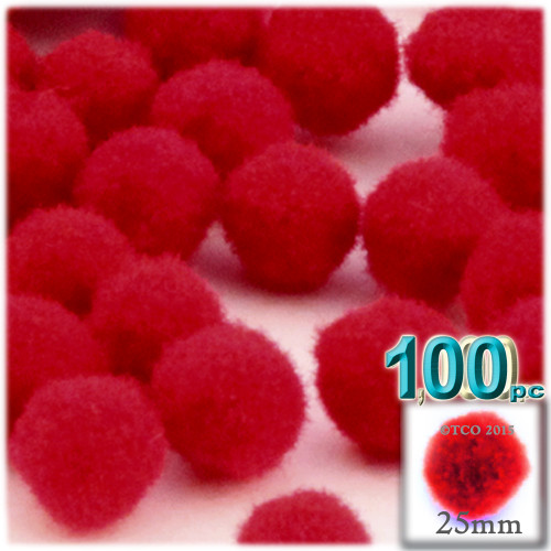 Acrylic Pom Pom, 25mm, 100-pc, Red