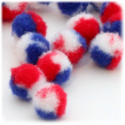 Acrylic Pom Pom, 25mm, 50-pc, Tri-Color Red White and Blue