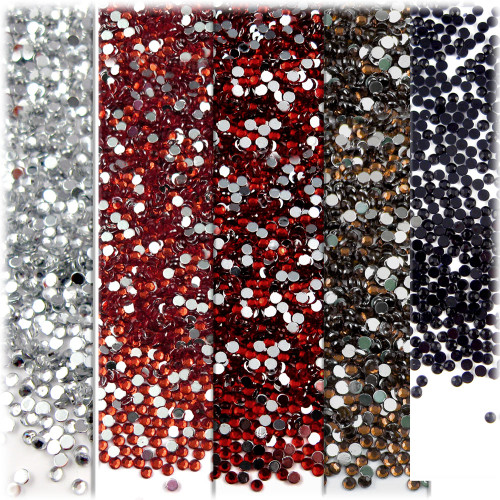 5-Pack Set (5X - 2,500-Piece), 2mm Rhinestones, Red Tones