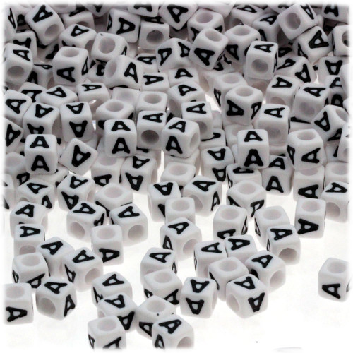 1,000-pc Alphabet Beads, Cube 7mm, Black text, Letter A