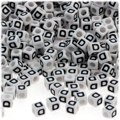 1,000-pc Alphabet Beads, Cube 7mm, Black text, Letter D