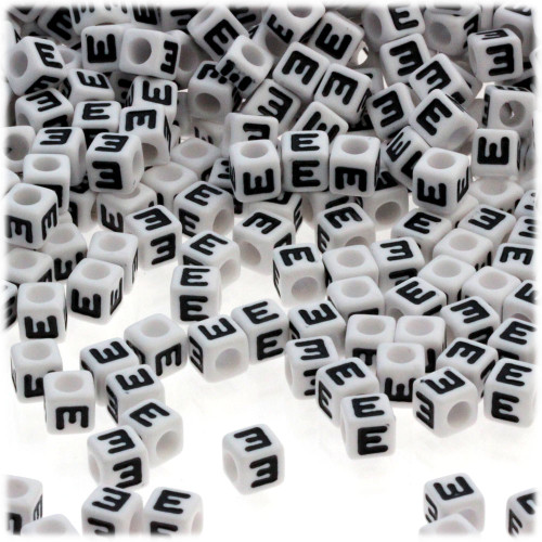 1,000-pc Alphabet Beads, Cube 7mm, Black text, Letter E