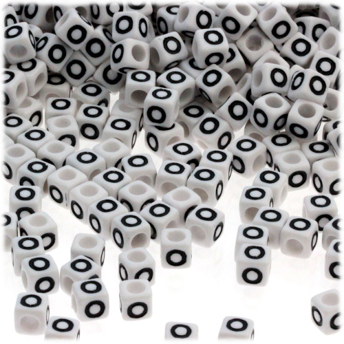 1,000-pc Alphabet Beads, Cube 7mm, Black text, Letter O