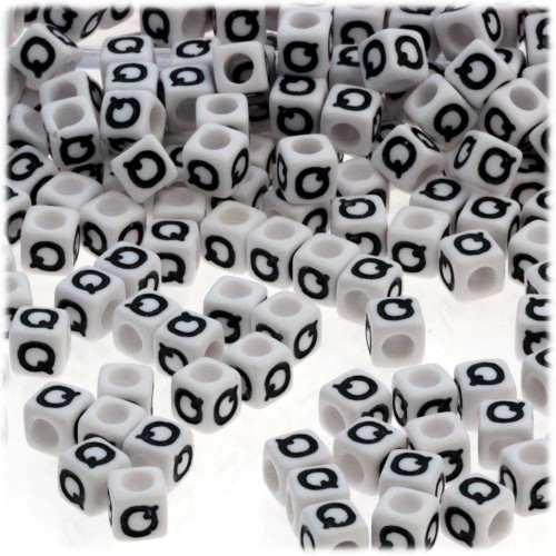 1,000-pc Alphabet Beads, Cube 7mm, Black text, Letter Q