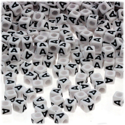 25-pc Alphabet Beads, Cube 7mm, Black text, Letter A