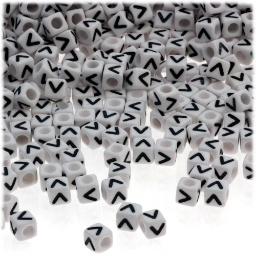 25-pc Alphabet Beads, Cube 7mm, Black text, Letter V