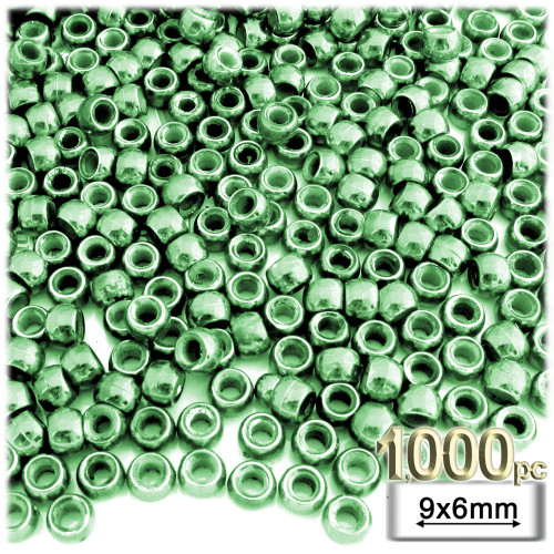 Pony Beads, Metallic, 1,000-pc, 9x6mm, Light Green beads