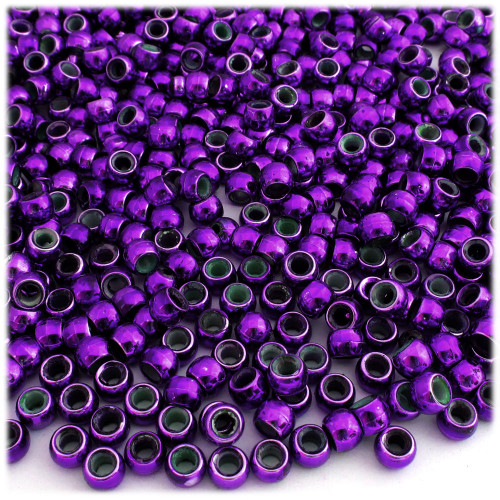 Pony Beads, Metallic, 100-pc, 9x6mm, Purple beads