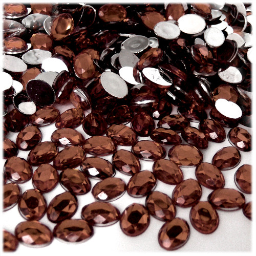 Rhinestones, Flatback, Oval, 6x8mm, 144-pc, Beer Brown