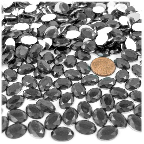 Rhinestones, Flatback, Oval, 6x8mm, 144-pc, Charcoal Gray