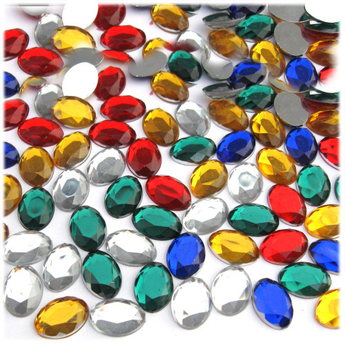 Flatback Rhinestones, Faceted Oval, 6x8mm, 144-pc, Mixed Colors