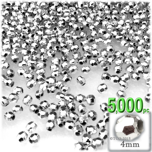 Beads, Faceted, 4mm, Silver, 5000-pc, The Crafts Outlet