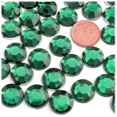 Rhinestones, Flatback, Round, 14mm, 72-pc , Emerald Green