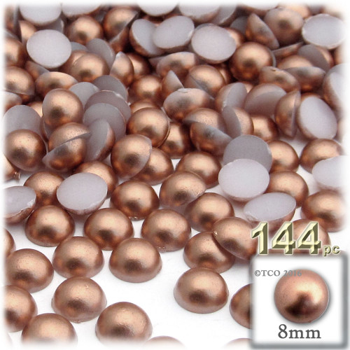 Half Dome Pearl, Plastic beads, 8mm, 144-pc, Rustic Copper Brown