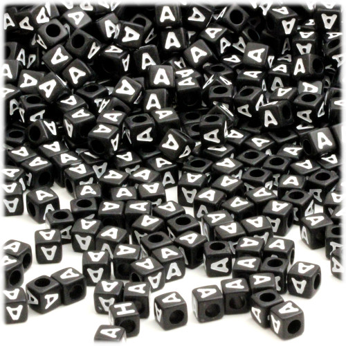 1,000-pc Alphabet Beads, Cube 7mm, White text, Letter A