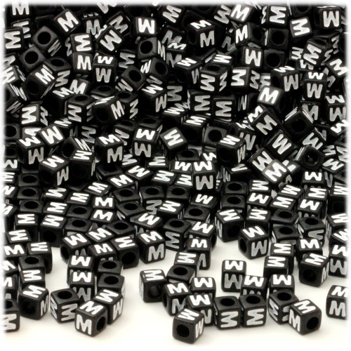 25-pc Alphabet Beads, Cube 7mm, White text, Letter W