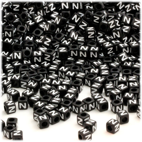 25-pc Alphabet Beads, Cube 7mm, White text, Letter Z