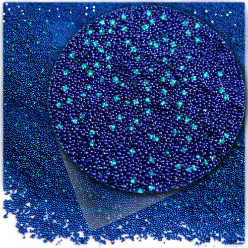 Glass Beads, Microbeads, Opaque, Metallic coated, 0.6mm, 4OZ, Two Tone Royal Blue Turquoise