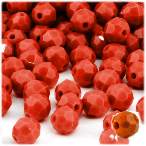 Plastic Faceted Beads, Opaque, 10mm, 250-pc, Dark Orange