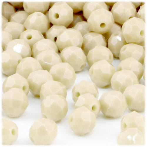 Plastic Faceted Beads, Opaque, 10mm, 25-pc, Ivory