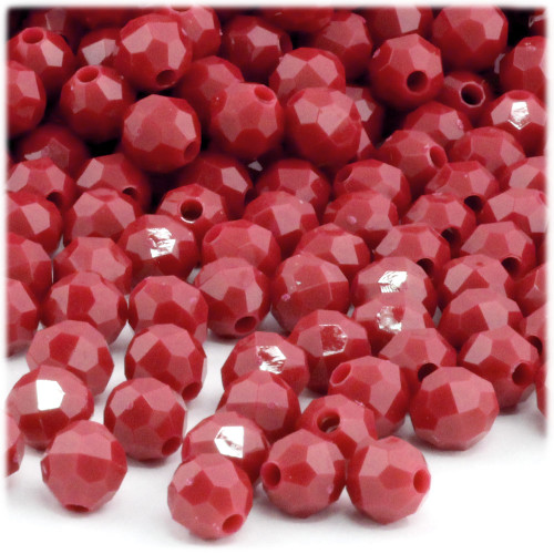 Plastic Faceted Beads, Opaque, 10mm, 25-pc, Red