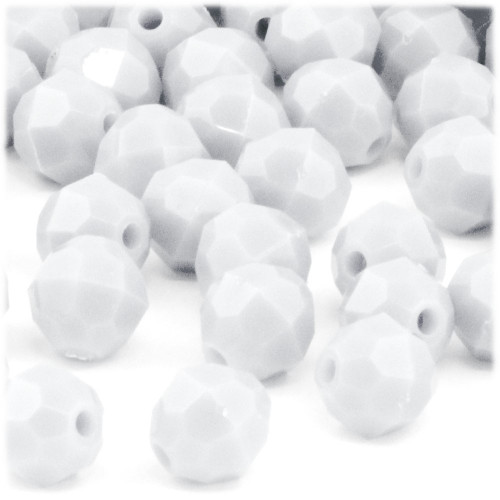 Plastic Faceted Beads, Opaque, 12mm, 50-pc, White