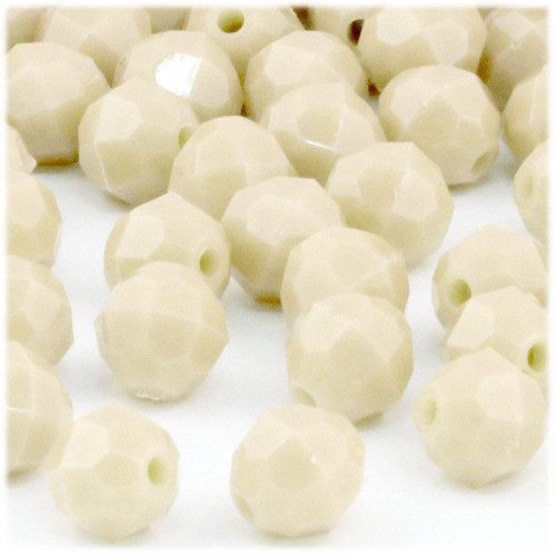 Plastic Faceted Beads, Opaque, 12mm, 50-pc, Ivory