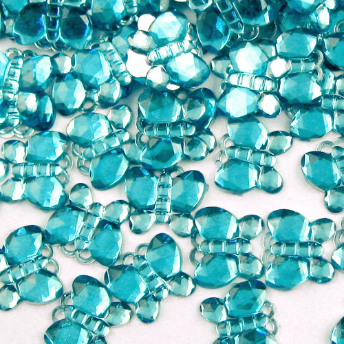 Rhinestones, Flatback, Butterfly, 15mm, 1,000-pc, Aqua Blue