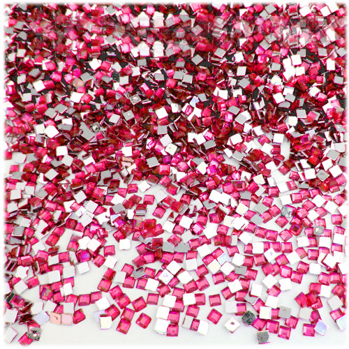 Rhinestones, Flatback, Square, 3mm, 10,000-pc, Hot Pink