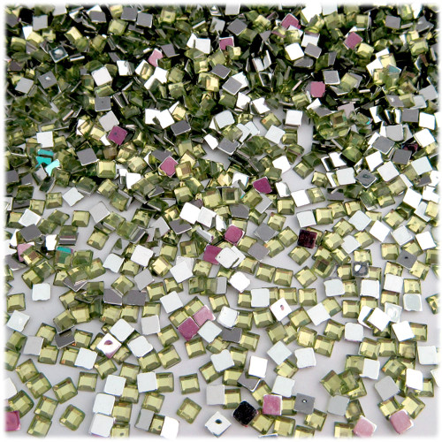 Rhinestones, Flatback, Square, 4mm, 1,000-pc, Olive Green