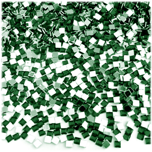 Rhinestones, Flatback, Square, 4mm, 288-pc, Emerald Green