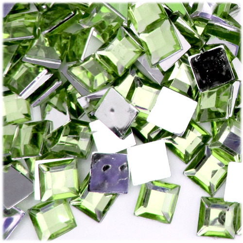 Rhinestones, Flatback, Square, 12mm, 144-pc, Light Green