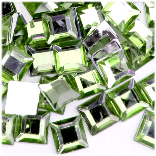 Rhinestones, Flatback, Square, 14mm, 144-pc, Light Green