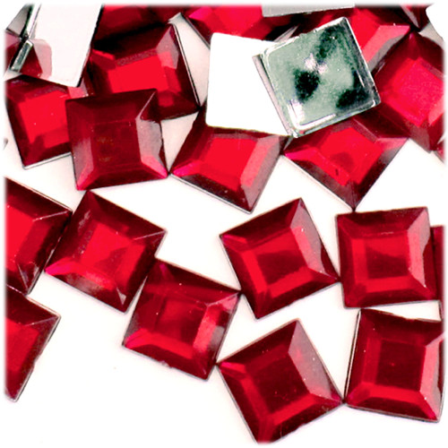 Rhinestones, Flatback, Square, 14mm, 144-pc, Ruby Red