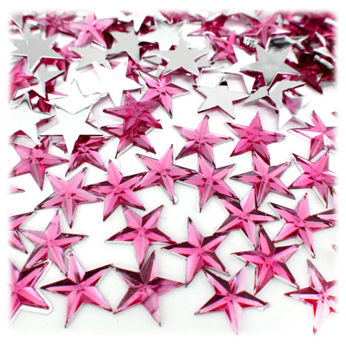 Rhinestones, Flatback, Round, Star, 10mm, 144-pc, Hot Pink