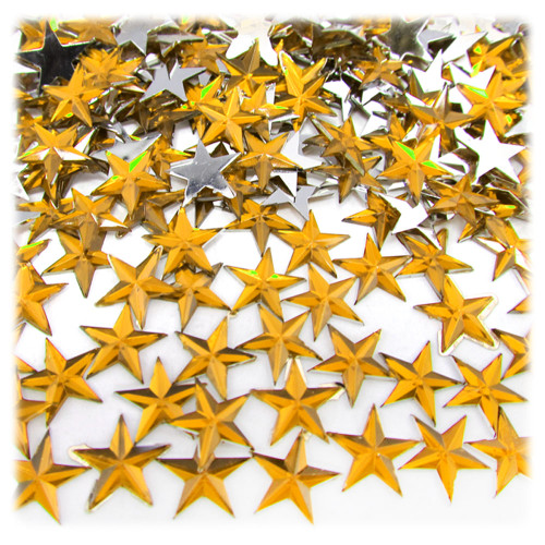 Rhinestones, Flatback, Round, Star, 10mm, 1,000-pc, Golden Yellow