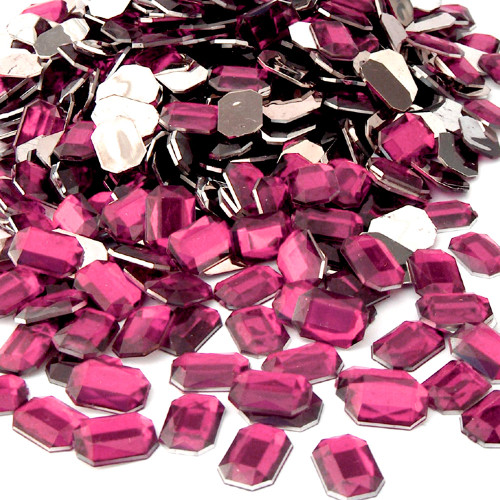 Rhinestones, Flatback, Rectangle, 10x14mm, 144-pc, Hot Pink