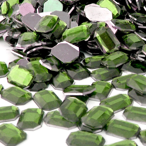 Rhinestones, Flatback, Rectangle, 13x18mm, 144-pc, Olive Green