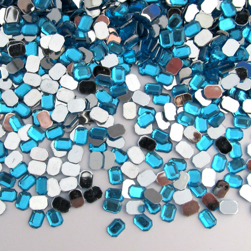 Rhinestones, Flatback, Rectangle, 6x8mm, 10,000-pc, Aqua Blue