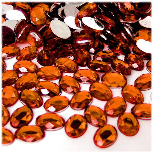 Rhinestones, Flatback, Oval, 10x14mm, 144-pc, Orange